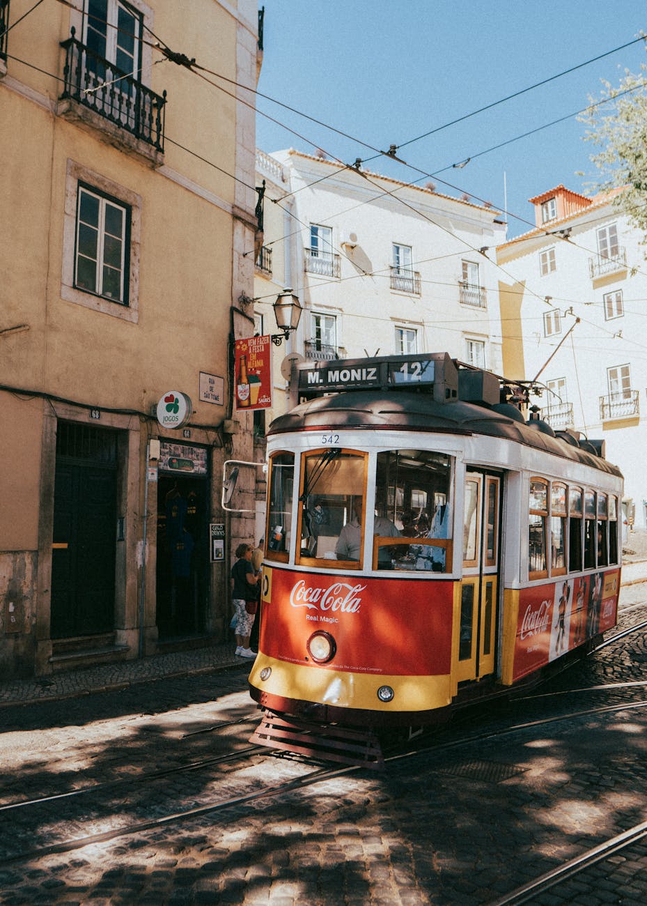 Colorful streets and trams in Lisbon Portugal